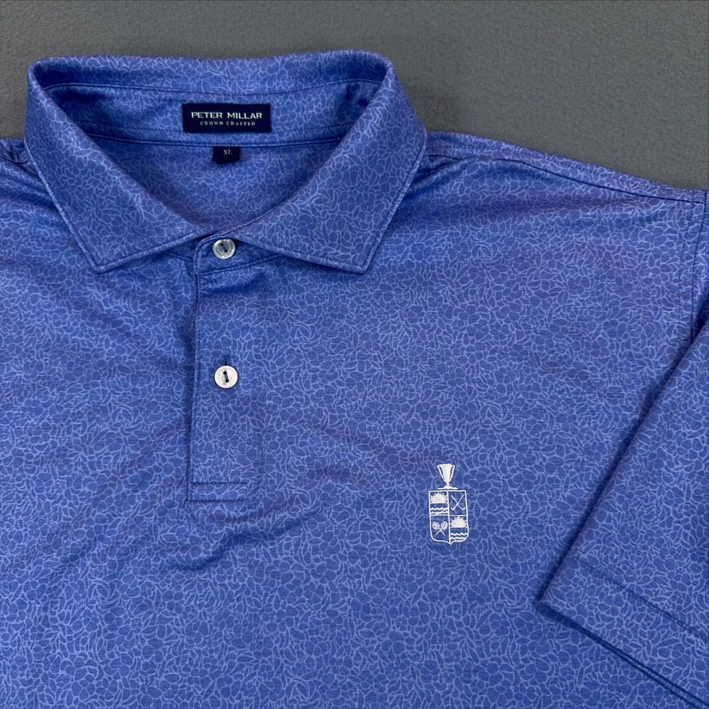 Peter Millar Crown Crafted Mens XL Blue Patterned Performance Golf Polo Shirt